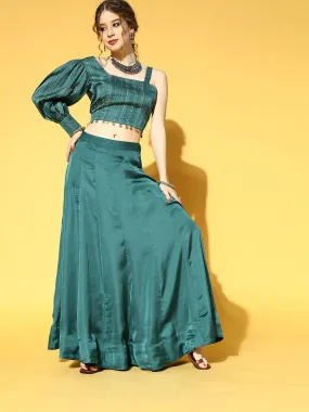 Women Green & Beige Silk Blend Clothing Set