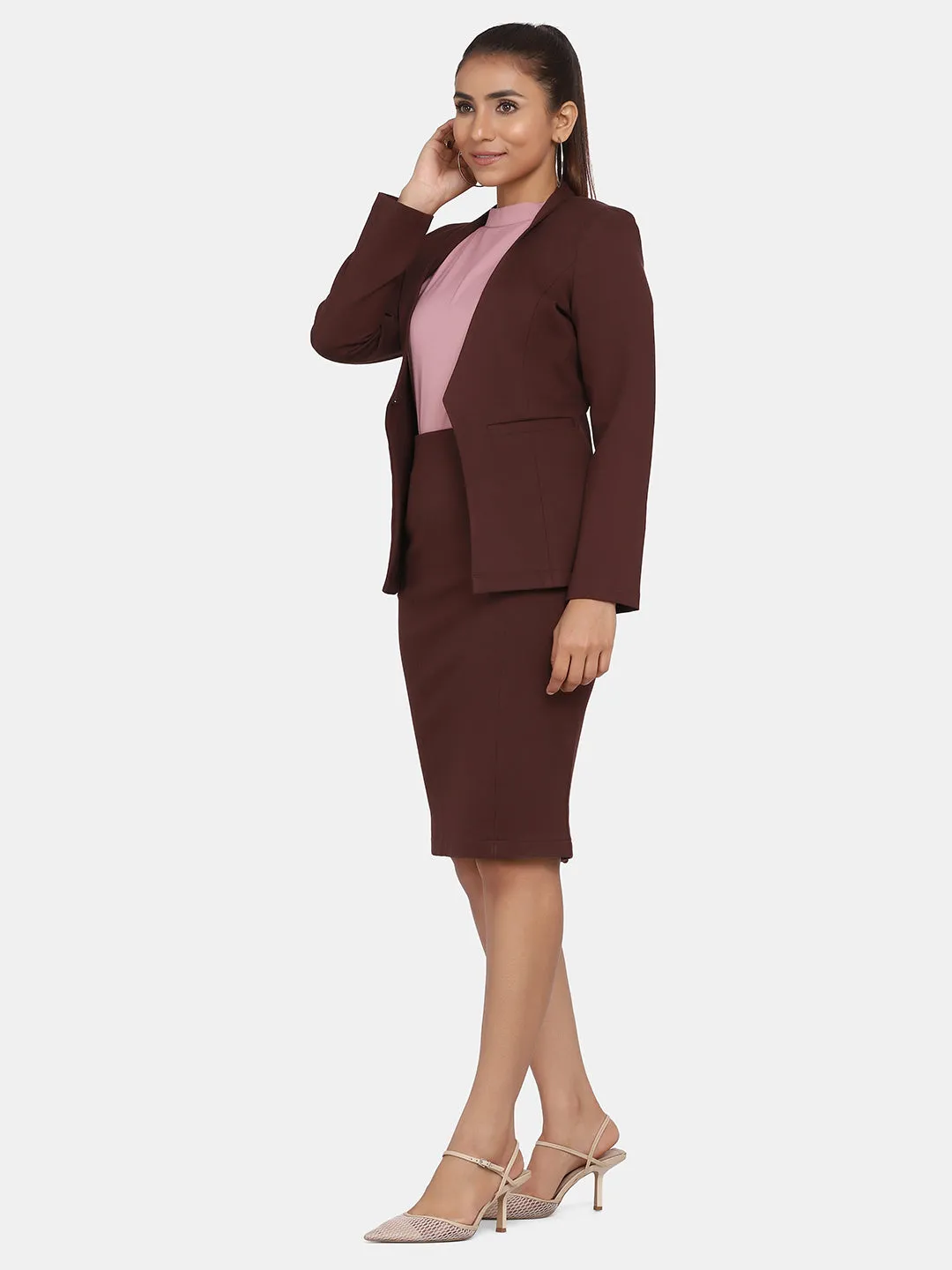 Women's Office Formal Skirt Suit - Chocolate Brown