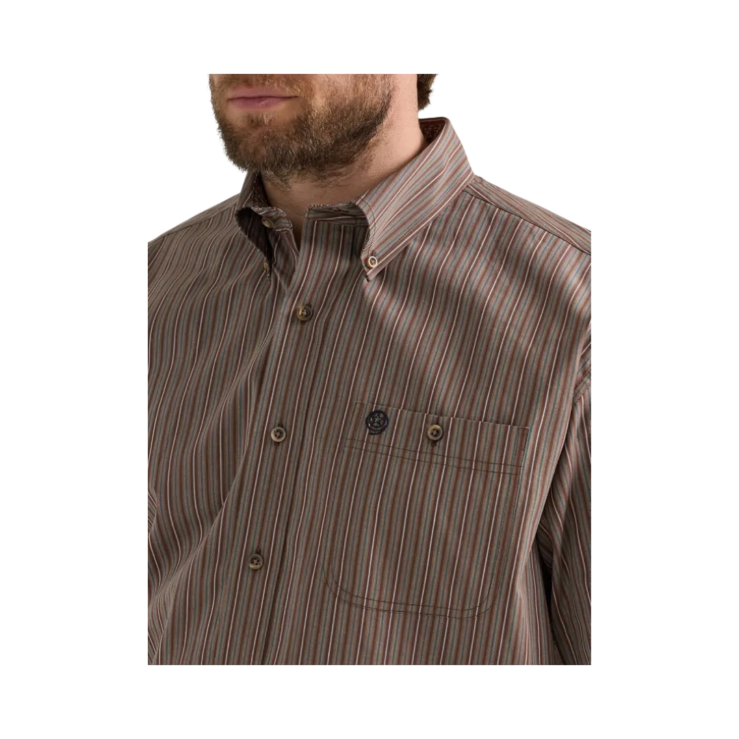 Wrangler Men's George Strait  Brown Stripe Shirt