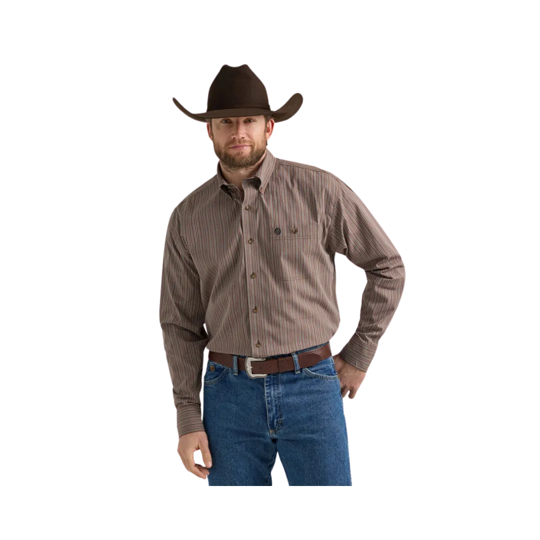 Wrangler Men's George Strait  Brown Stripe Shirt