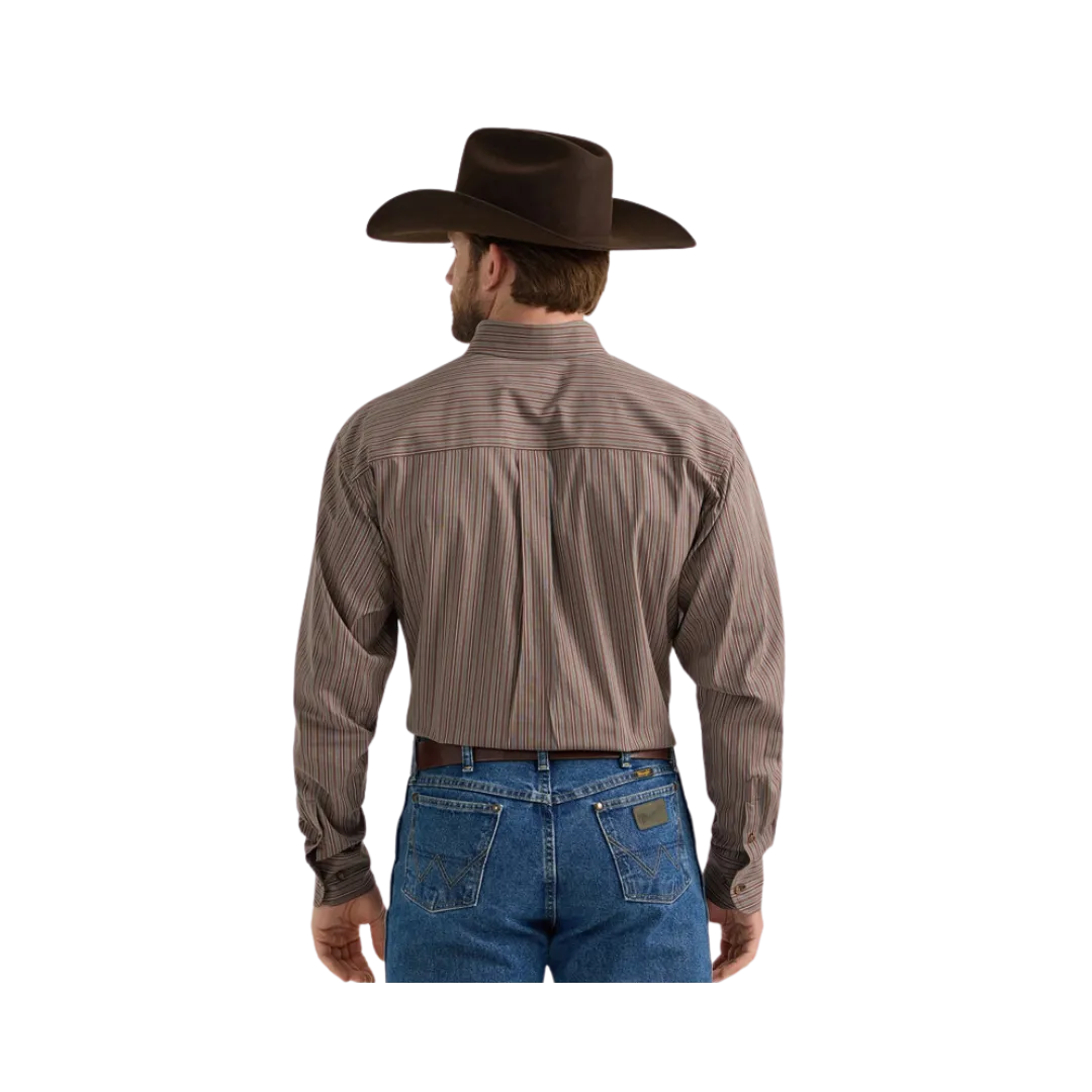 Wrangler Men's George Strait  Brown Stripe Shirt